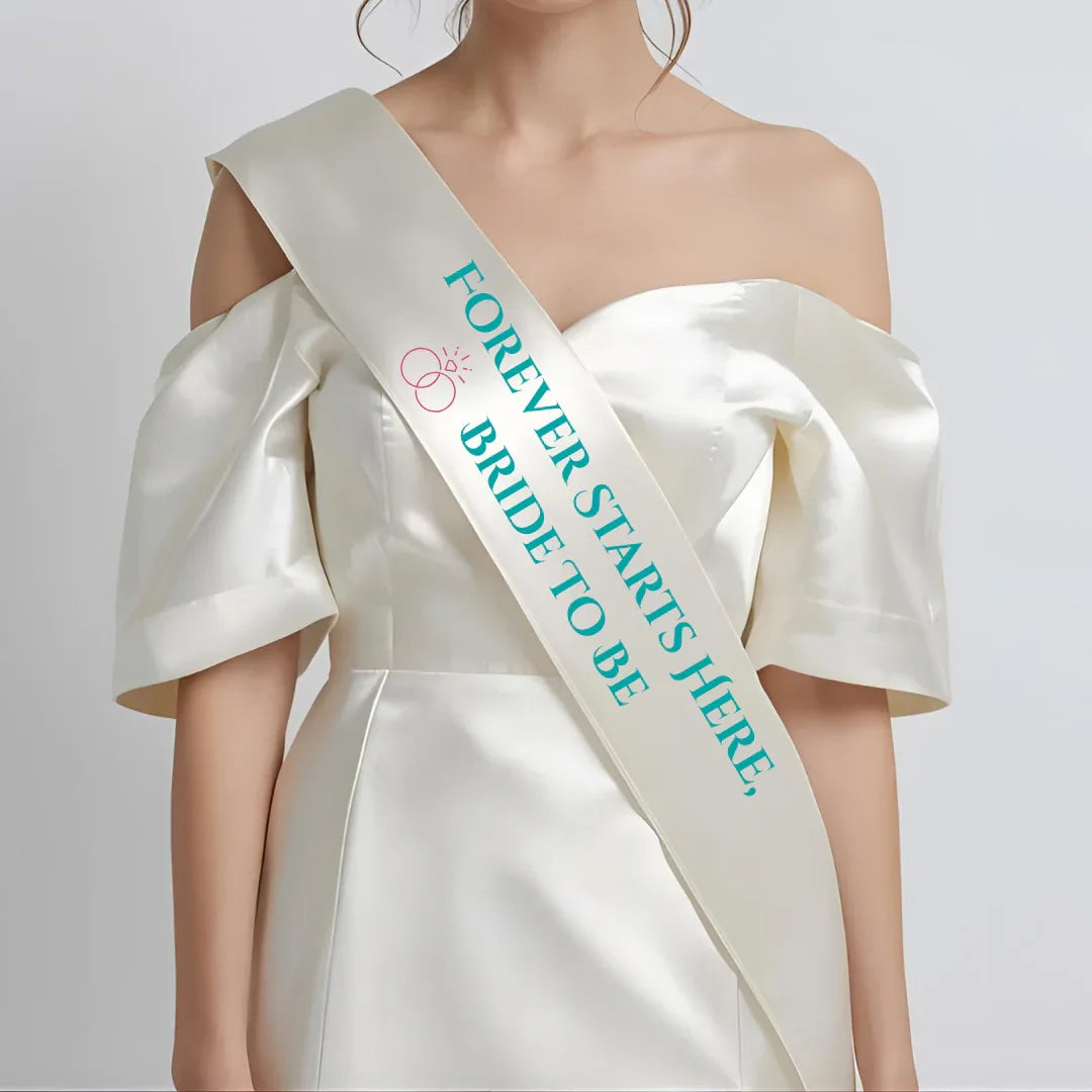 Personalized sash that reads 'Forever Starts Here, Bride To Be' - Amman, Jordan
