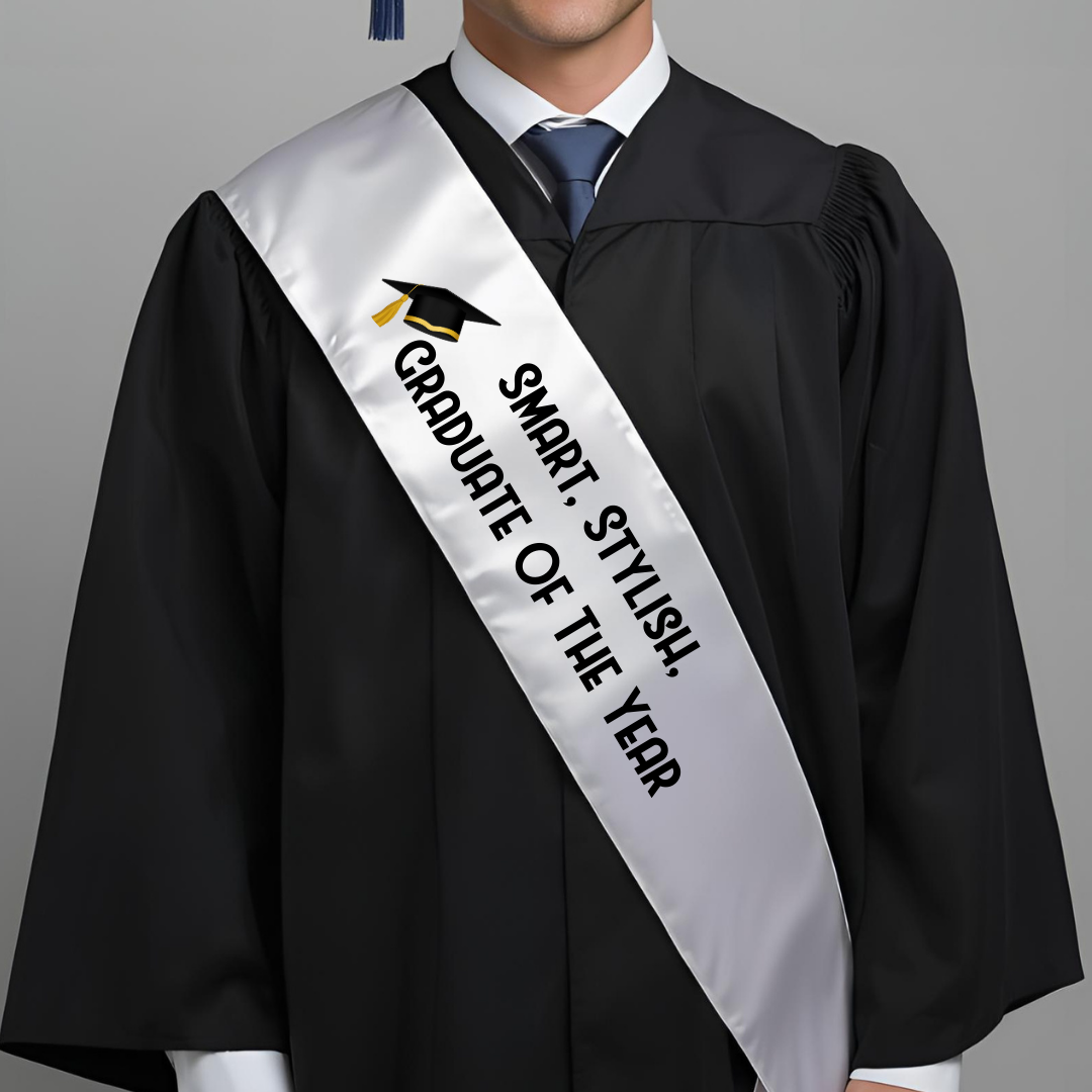Personalized sash that reads 'Smart, Stylish, Graduate of the Year' - Amman, Jordan
