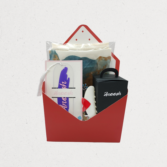 Love in an Envelope Gift Bag with Puzzle, Heart Hair Clip, Tea Spoon, Bookmark, and Satin Scarf – Amman, Jordan