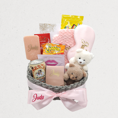 Love in Bloom Gift Basket with Fresh Flower Bouquet, Mini Teddy Bear, Self-Care Essentials, and Sweet Treats – Amman, Jordan