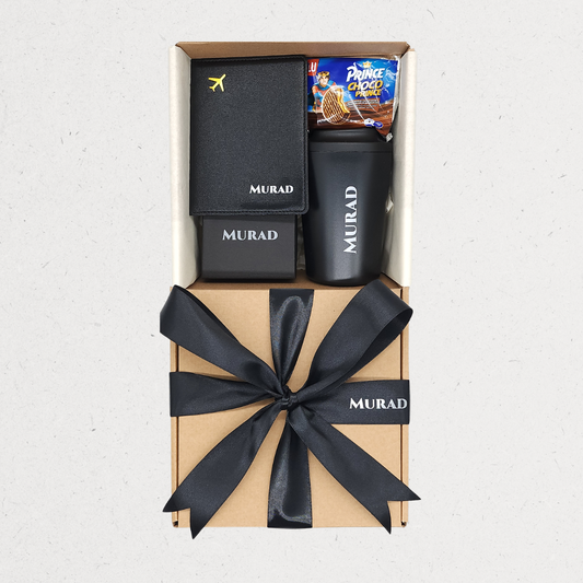 Miles & Moments Gift Box with Personalized Passport Holder, Unisex Bangle, Travel Cup, and Chocolate – Jordan