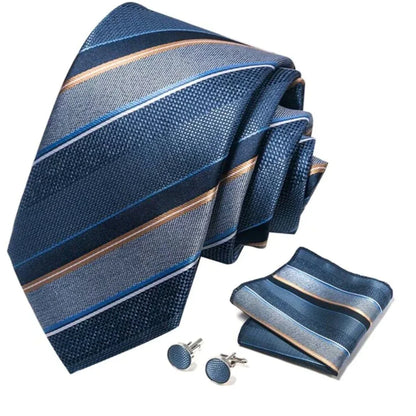 Blue striped tie set with matching pocket square and cufflinks Men’s gift box Amman Jordan | صندوق هدايا للرجال في عمّان – الأردن