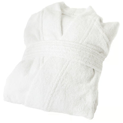 Folded white bathrobe on a white background